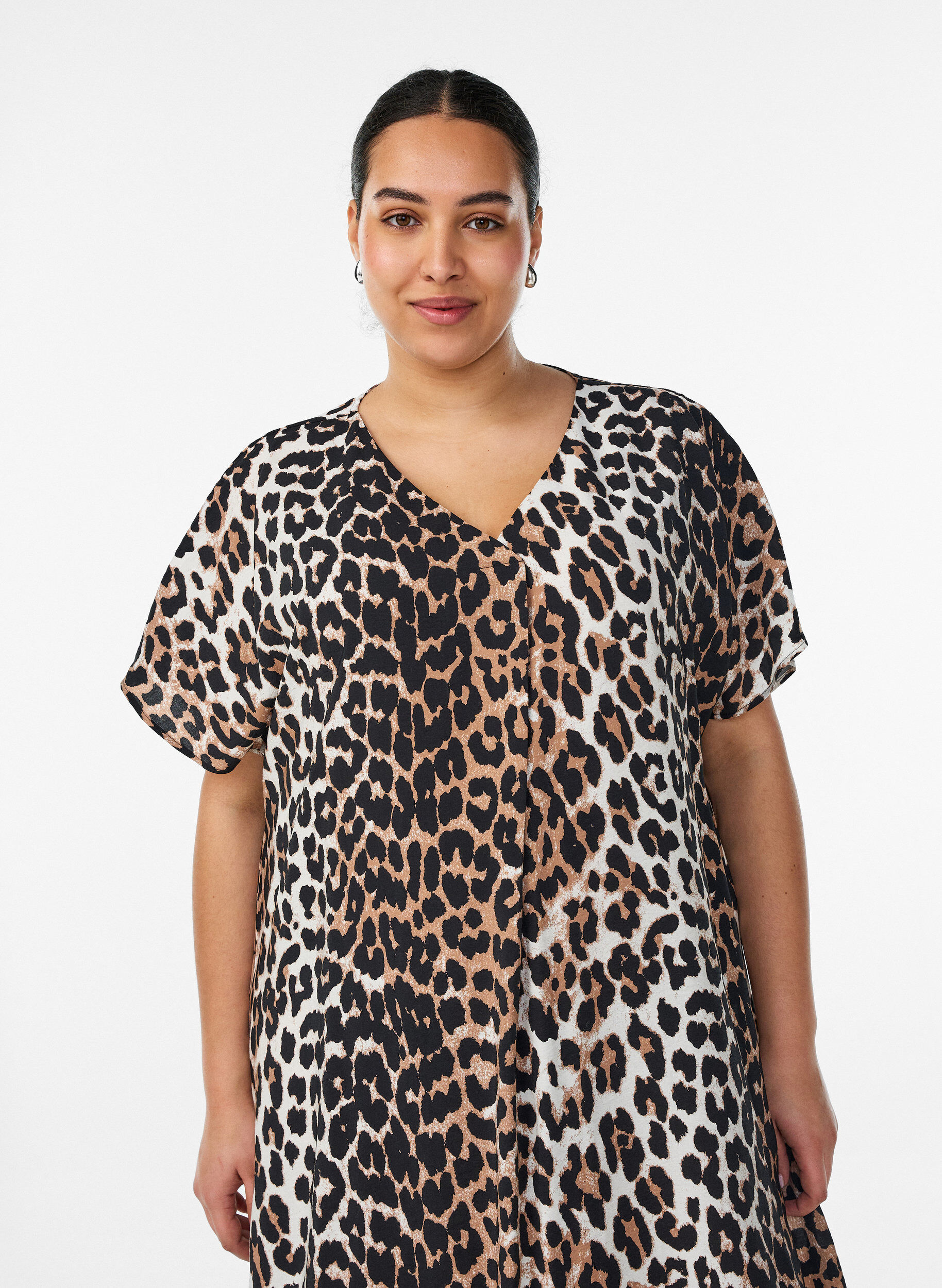 ZizziWiskozowa sukienka z dekoltem w szpic, Brązowy, Model image number 2