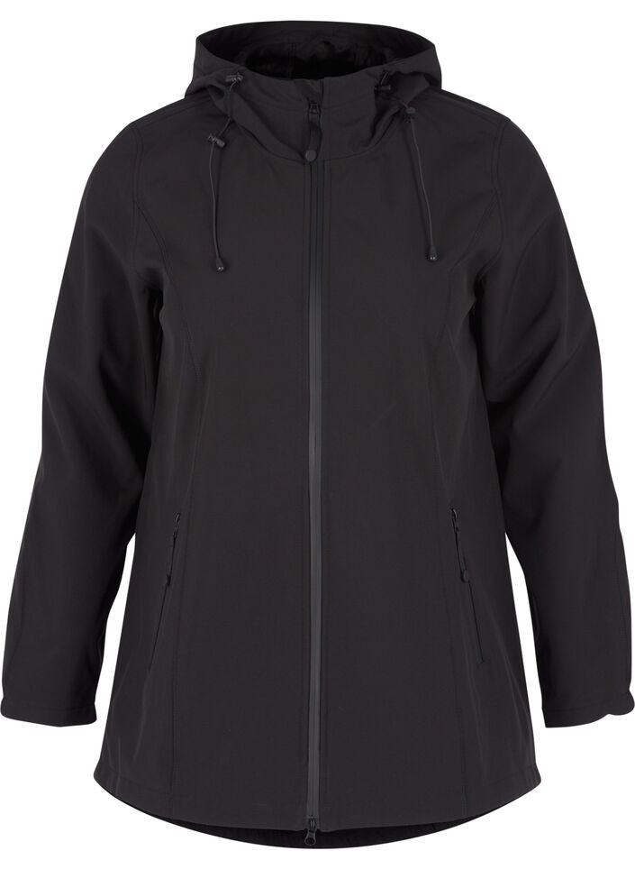 Krótka kurtka softshell z kapturem, Black, Packshot image number 0