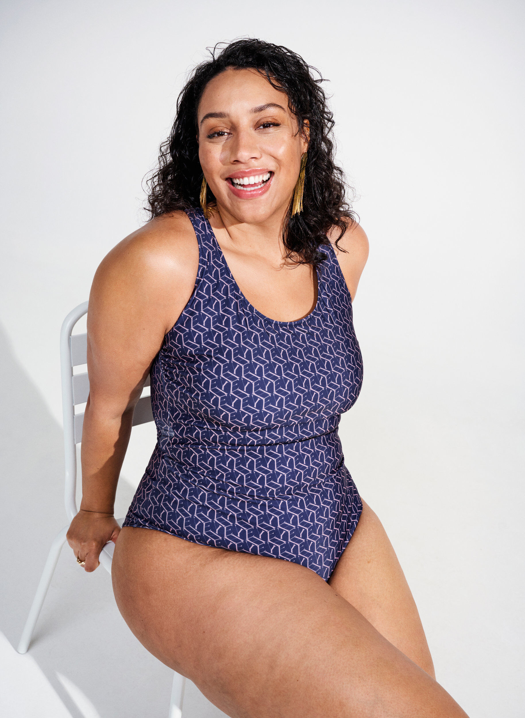 Zizzi Swimsuit with print and crossed back, Text Print, Image image number 0