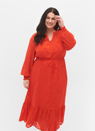 Zakardowa sukienka midi z dlugimi rekawami, Orange.com, Model image number 2