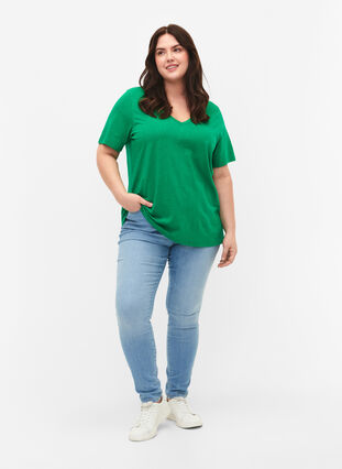 Podstawowa koszulka z krótkim rekawem i dekoltem w szpic, Jolly Green, Model image number 2
