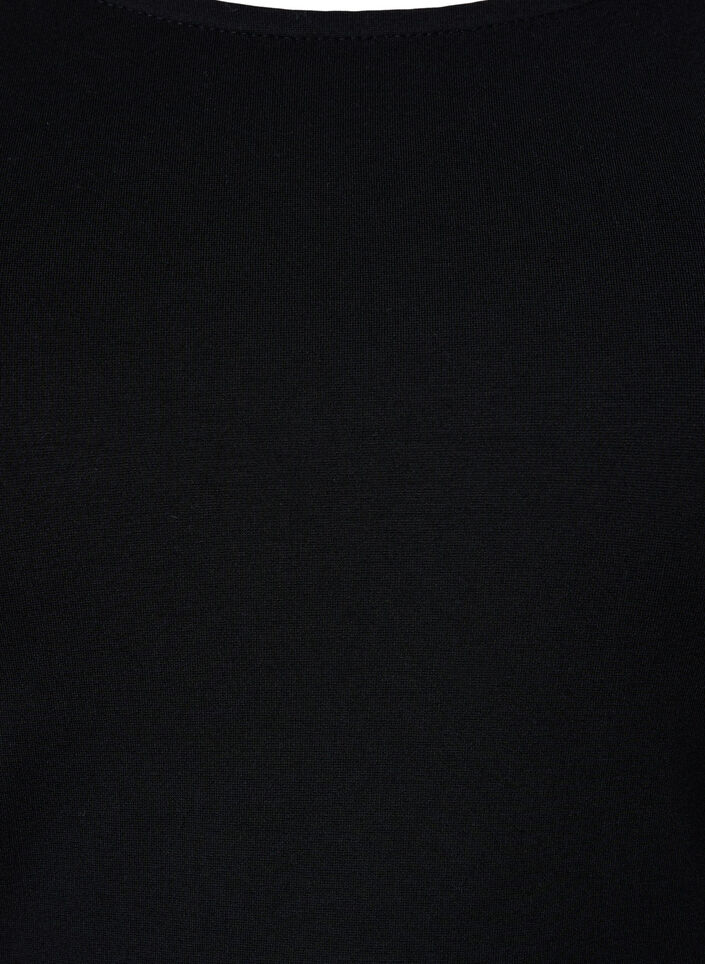Jednobarwna sukienka z rekawami 3/4 i rozcieciem, Black, Packshot image number 2