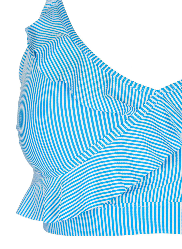 Góra od bikini w paski z falbana, BlueWhite Stripe AOP, Packshot image number 2