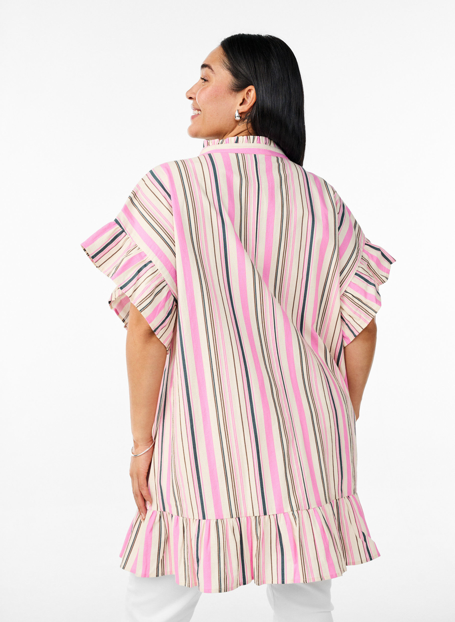 Zizzi Tunika z dekoltem w szpic i marszczeniami, Biały, Model image number 2