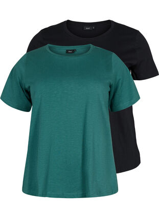 Podstawowa koszulka bawelniana 2-pack, Mallard Green/Black, Packshot image number 0