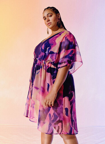Plazowe kimono z nadrukiem, Purple Swirl, Image image number 0