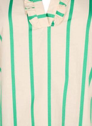 Bawelniana tunika w paski z marszczeniem i falbankami, Beige Green Stripe, Packshot image number 2