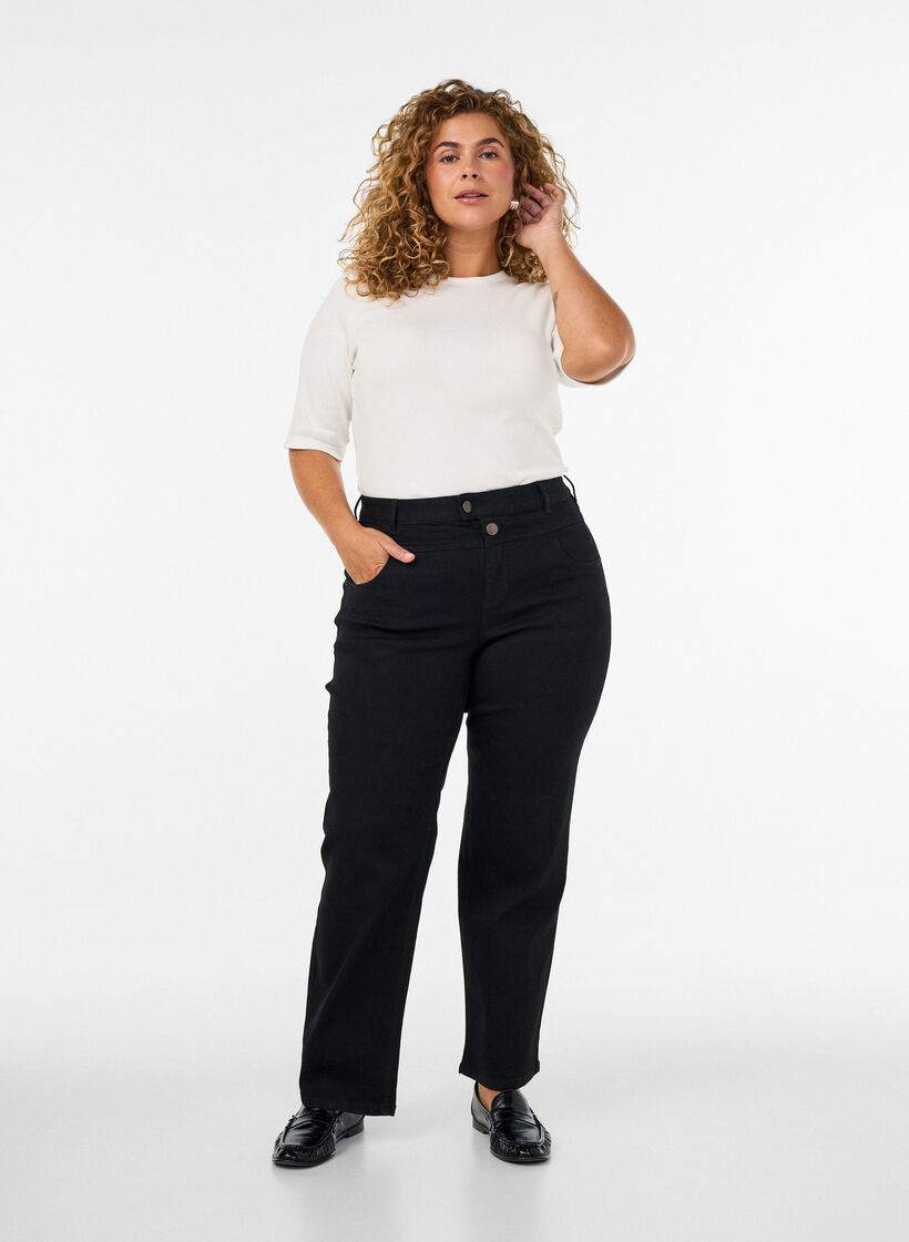 Jeansy Gemma o kroju regular fit z wysokim stanem, Czarne, Model image number 0