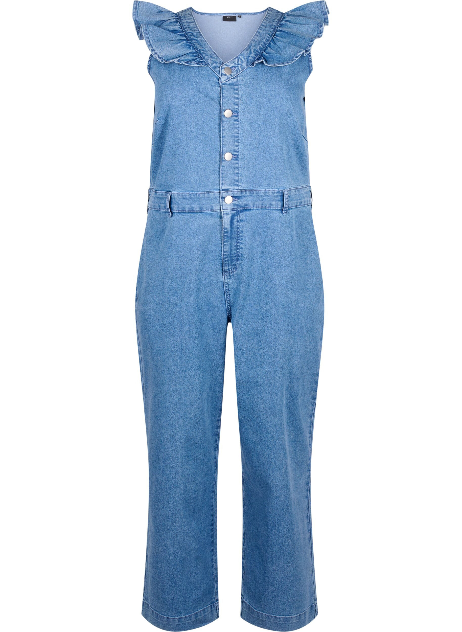 Zizzi Dzinsowy kombinezon z marszczeniami, Light Blue Denim, Packshot image number 0