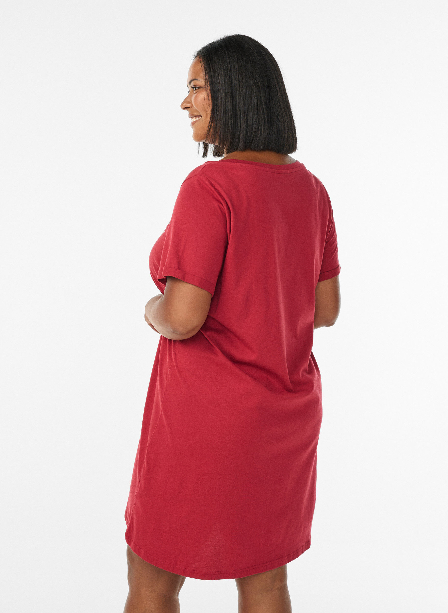 ZizziKoszula nocna z kr&oacute;tkim rekawem, wykonana z bawelny organicznej, Czerwony, Model image number 2