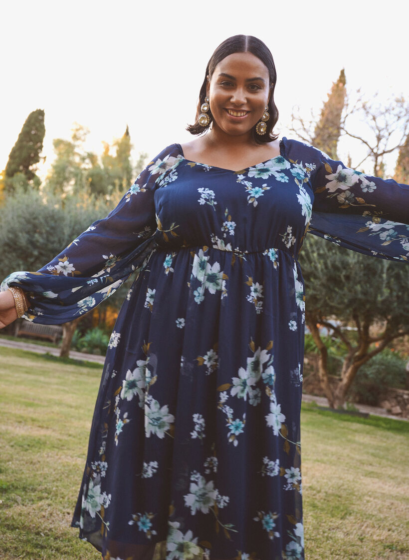 Szyfonowa sukienka imprezowa z dlugim rekawem, Niebieskie, Image image number 0