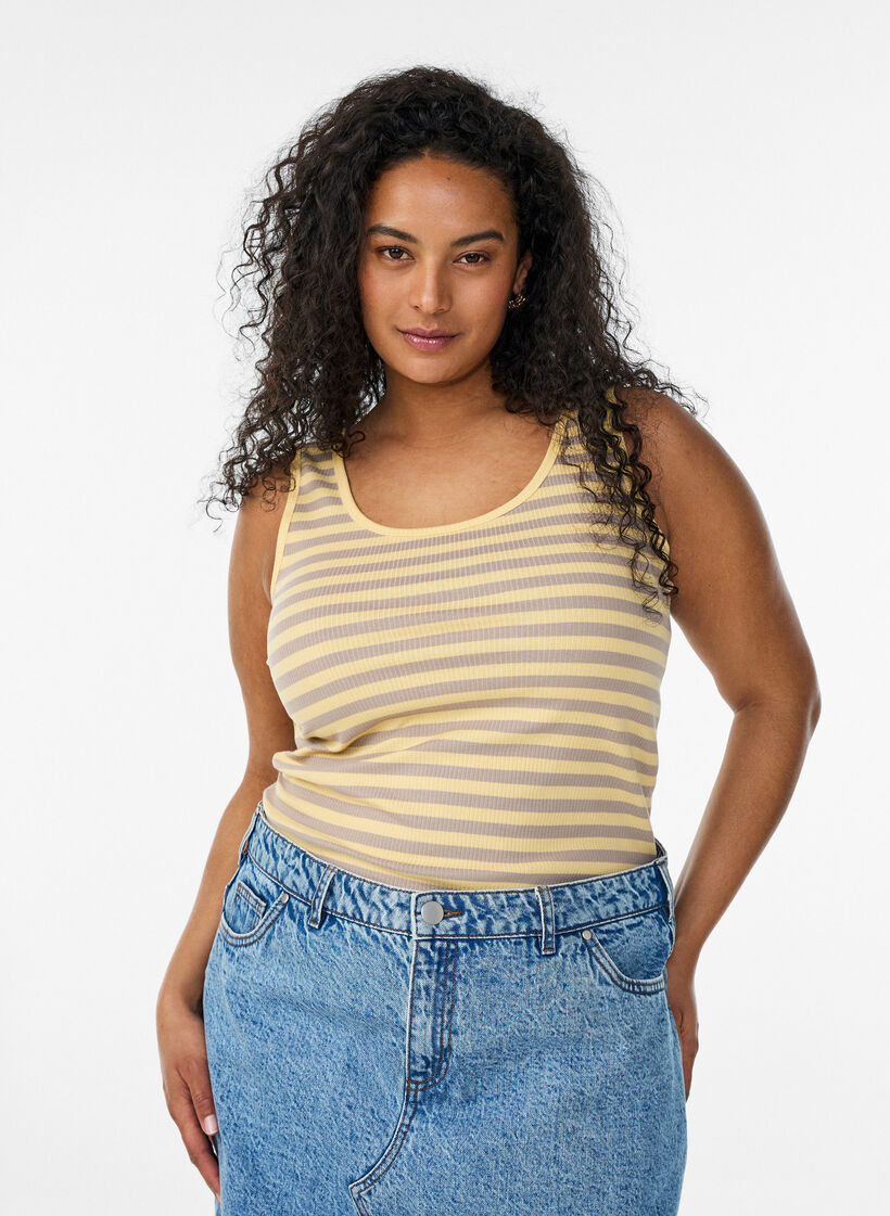 Tank top w paski o prazkowanej strukturze, Ż&oacute;łty, Model image number 0
