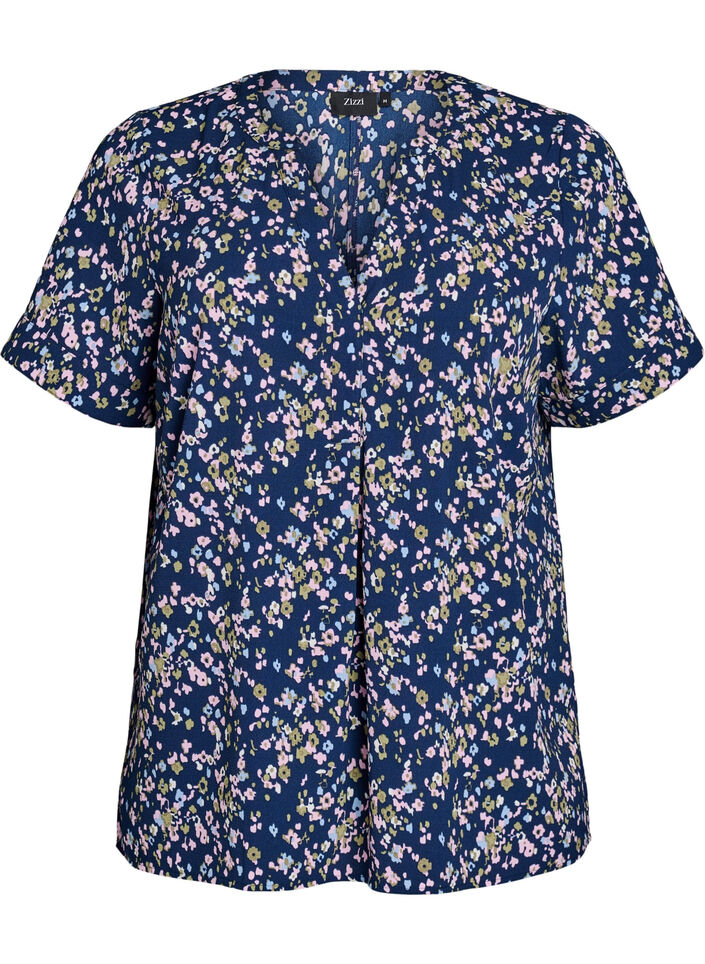 Bluzka z krótkim rekawem i dekoltem w serek, Różowy, Packshot image number 0