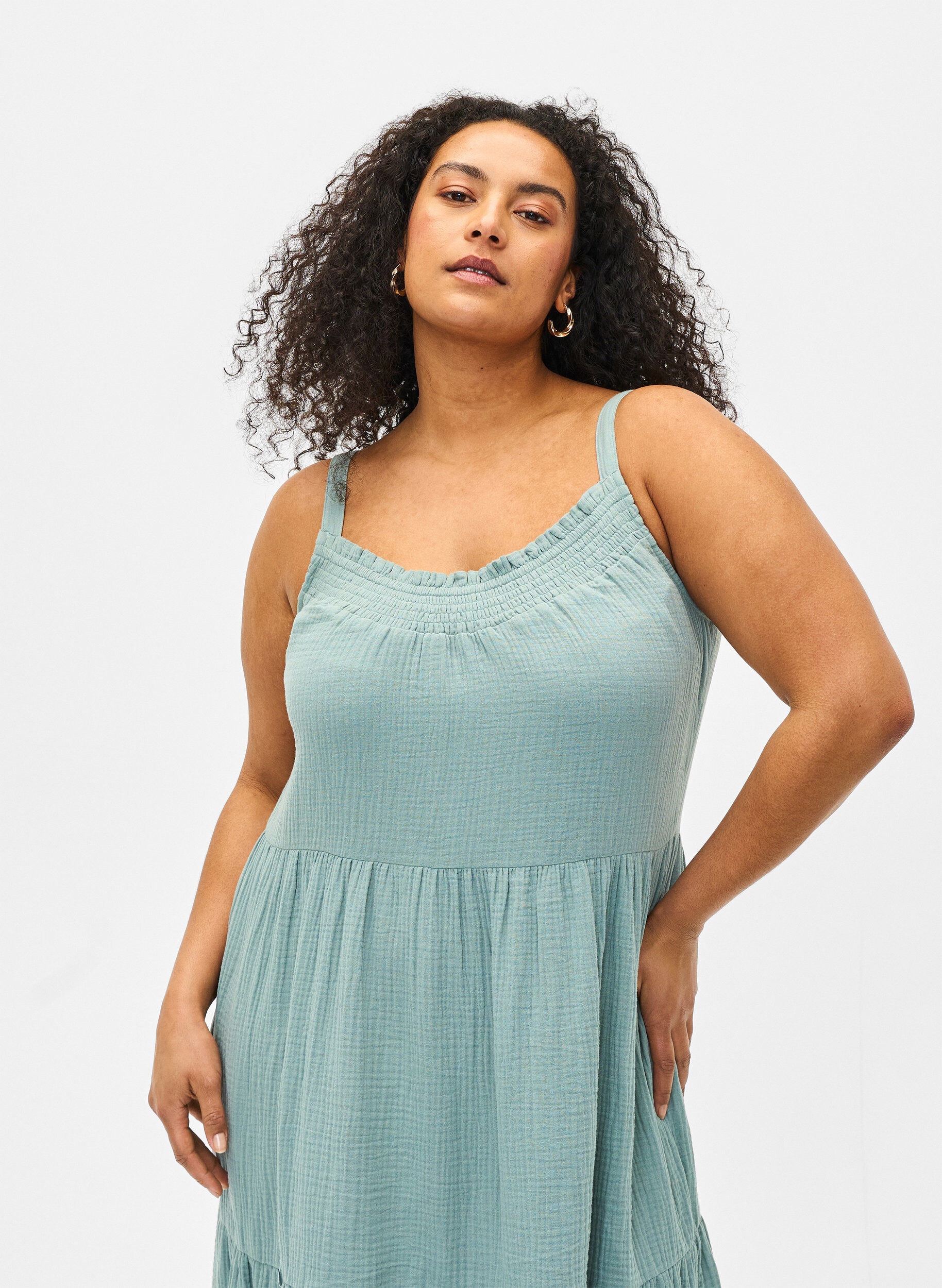 Zizzi Zwykla bawelniana sukienka na ramiaczkach, Chinois Green, Model image number 2