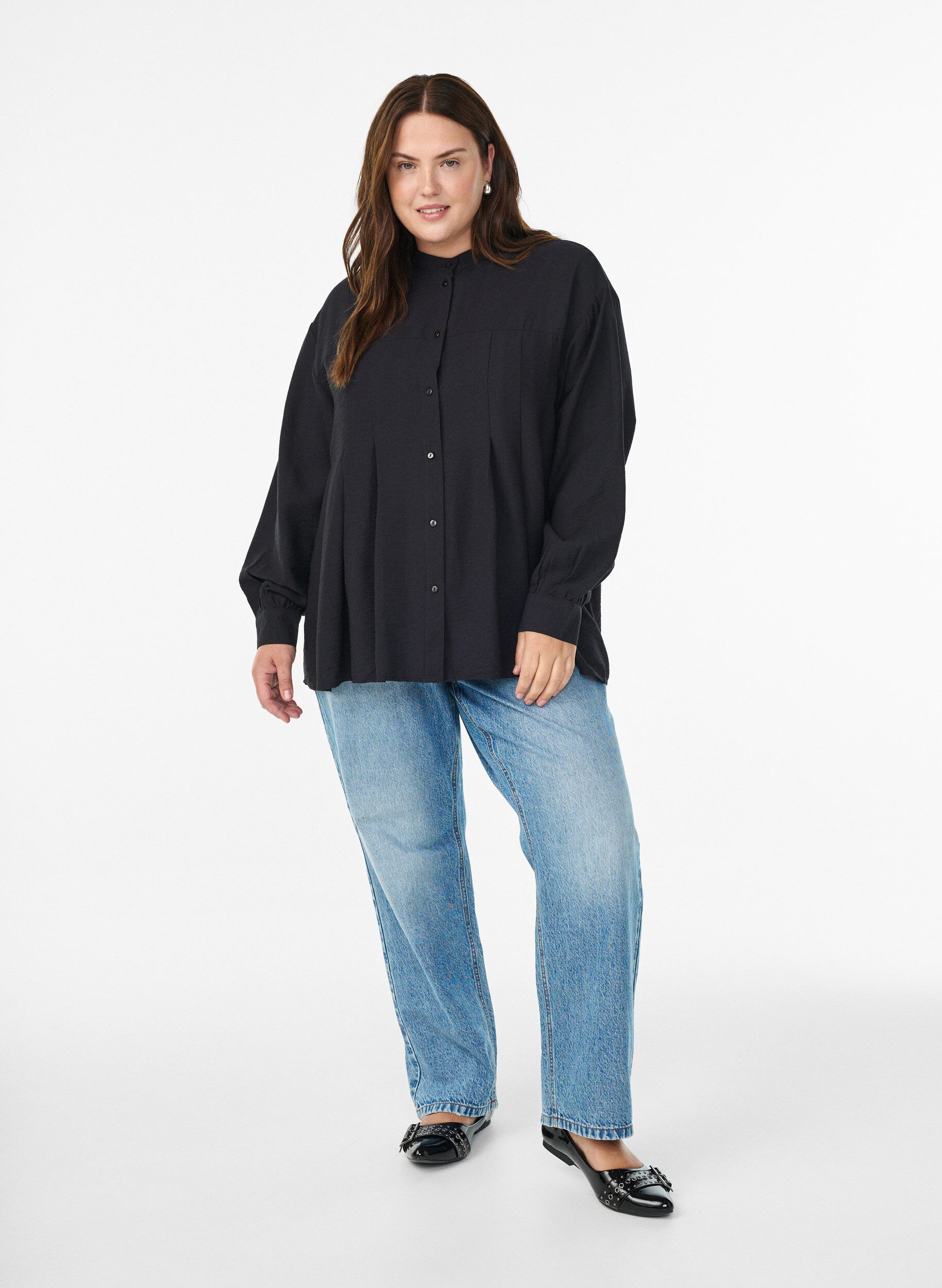 Zizzi Koszula wiskozowa w ksztalcie litery A, Czarne, Model image number 1