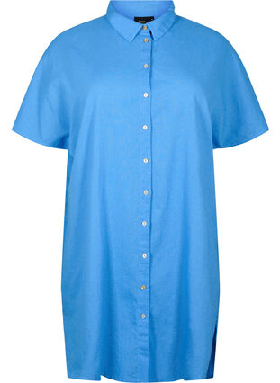 Koszula o przedluzonym kroju z krótkimi rekawami, Ultramarine, Packshot image number 0