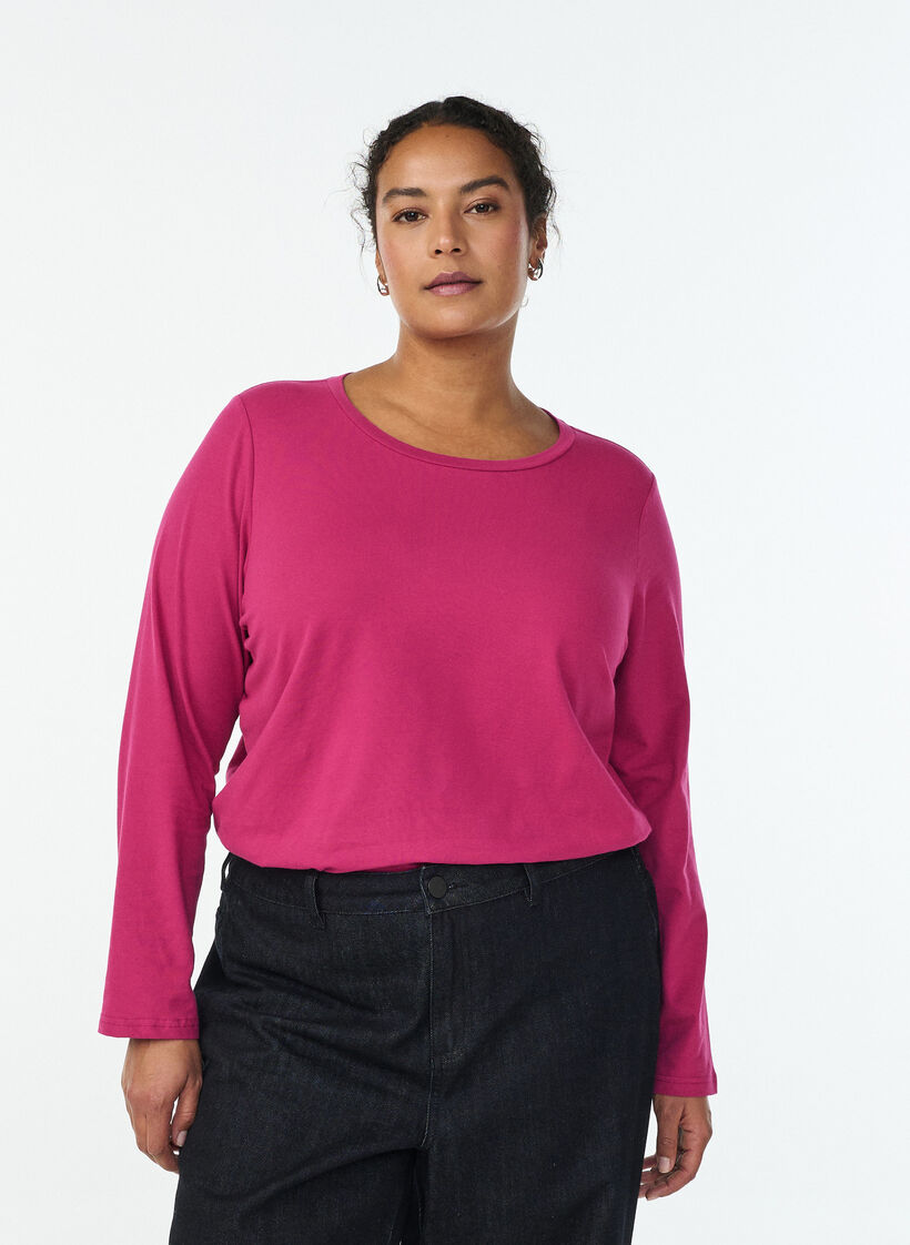 Podstawowy top z dzerseju z dlugim rekawem, R&oacute;żowy, Model image number 0