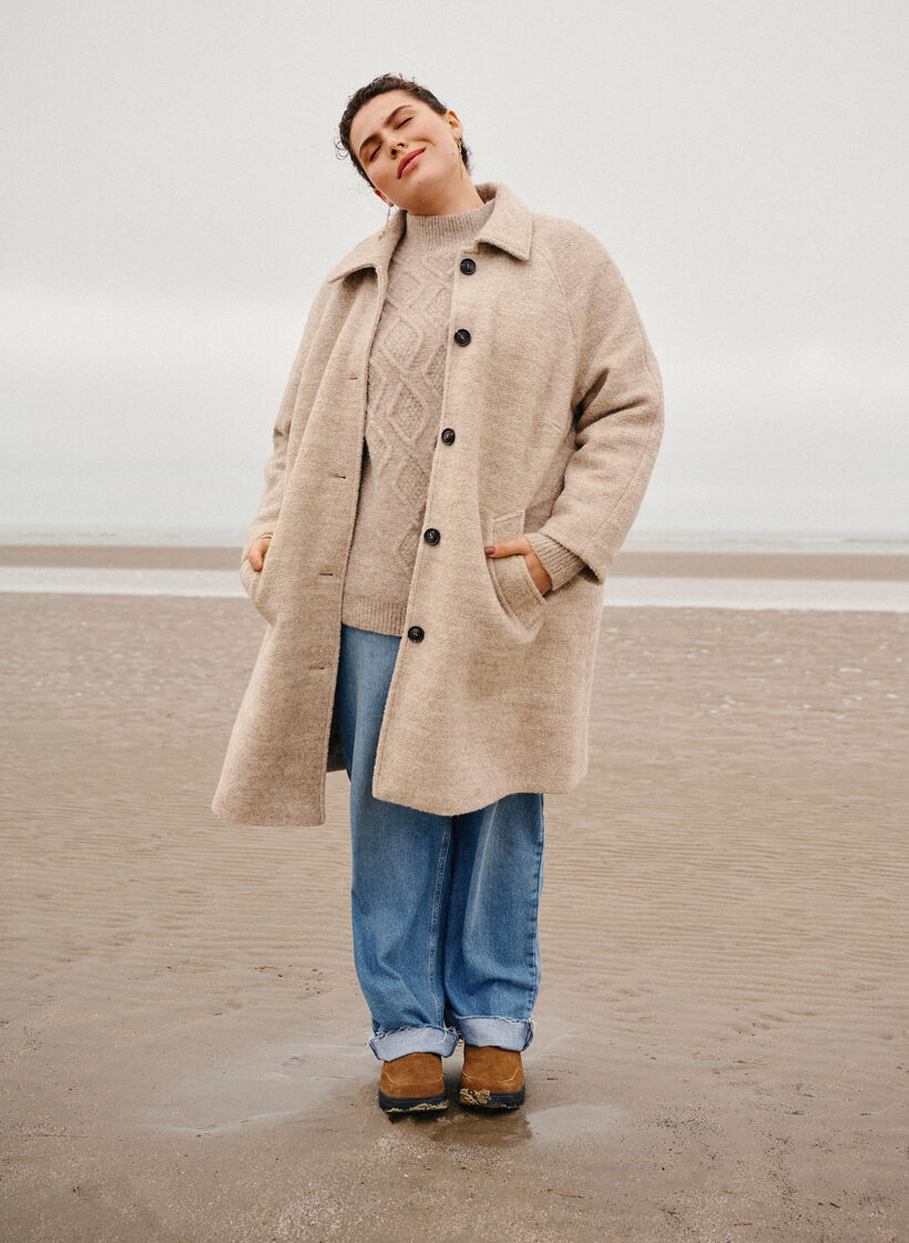 Plaszcz bouclé w krate, zapinany na guziki, Simply Taupe, Image image number 1