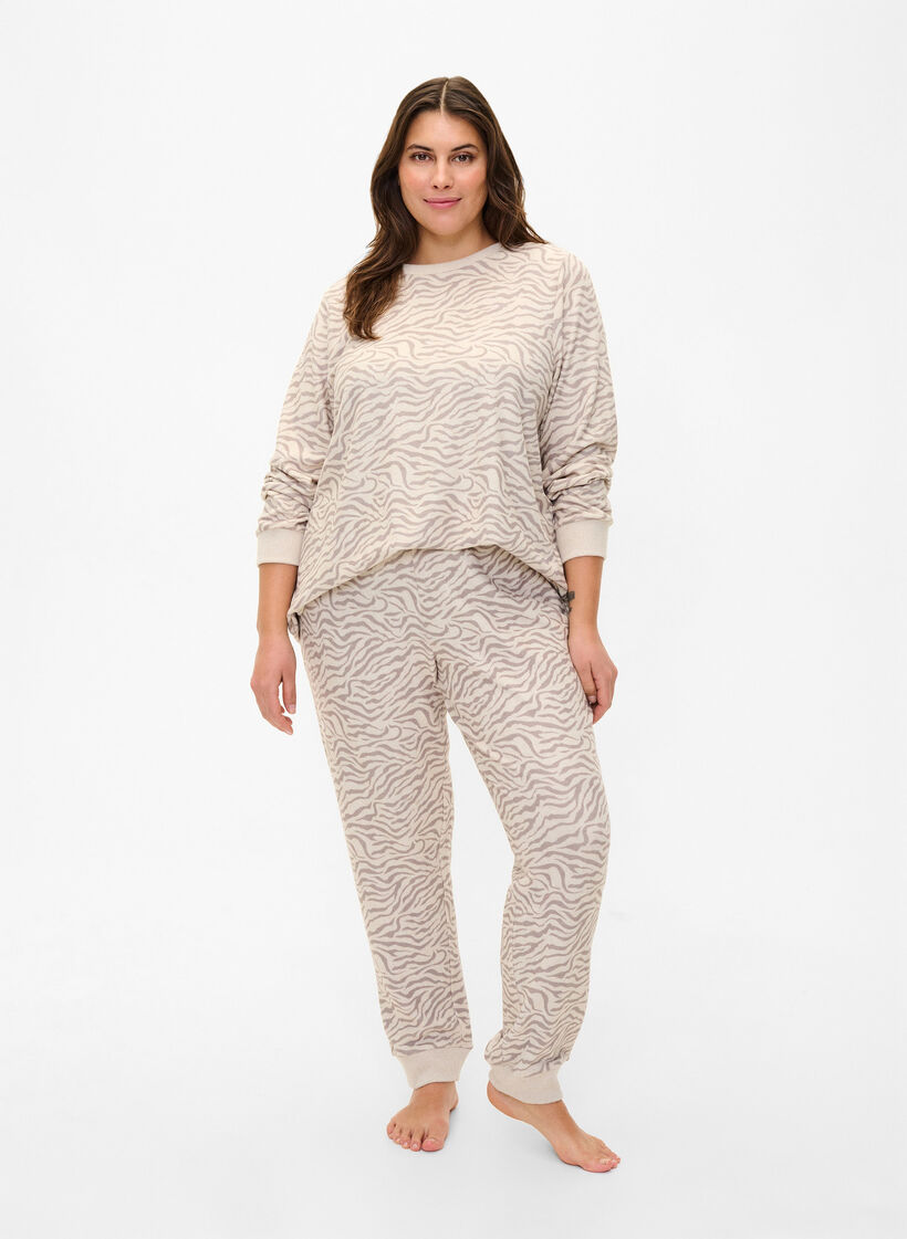  Welurowe spodnie z nadrukiem, Pink Tint AOP, Model image number 0