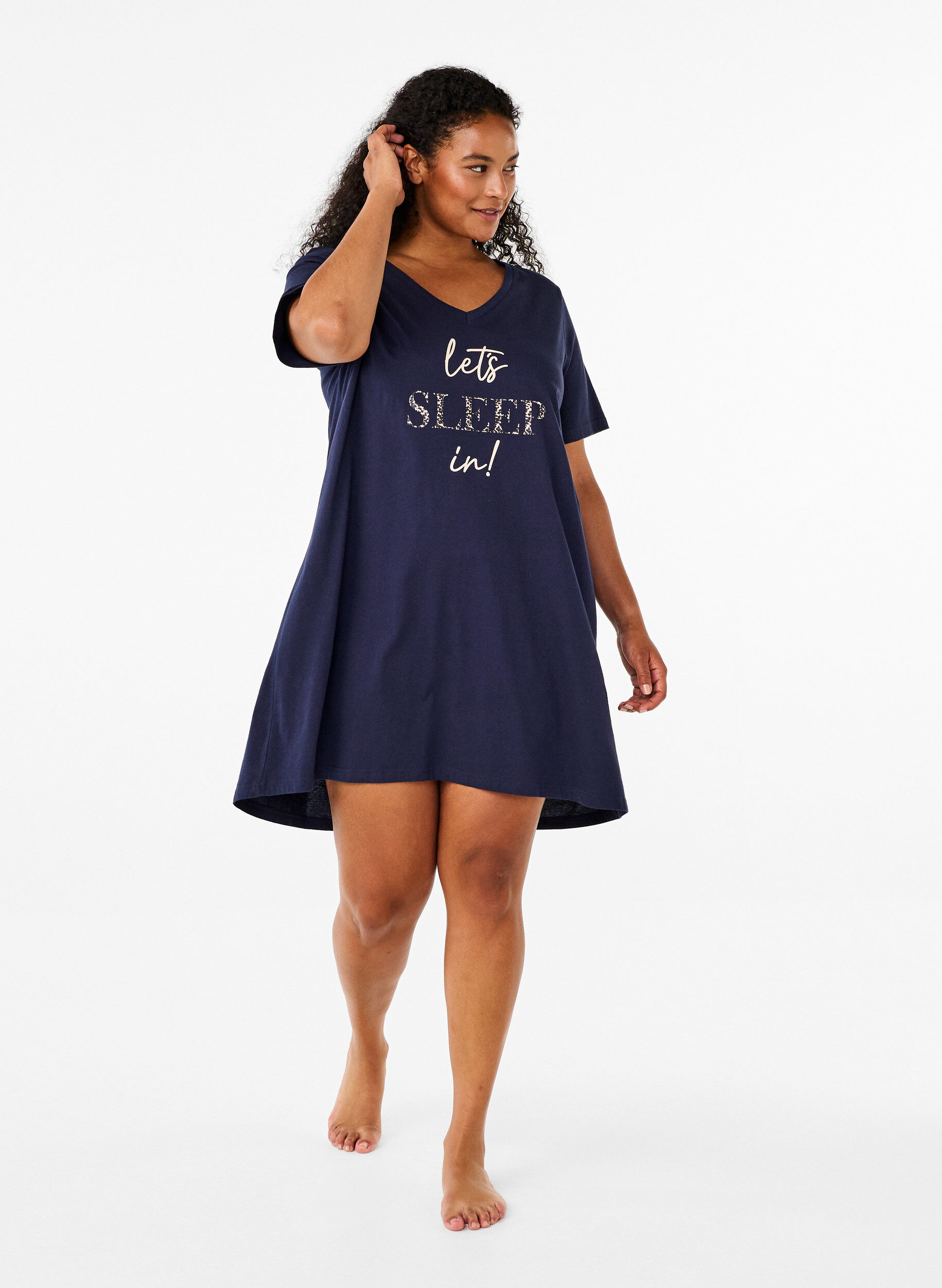 Zizzi Koszula nocna z bawelny organicznej z dekoltem w szpic, Niebieskie, Model image number 1