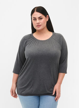 Melanzowa bluzka z rekawem 3/4, Dark Grey Melange, Model image number 0