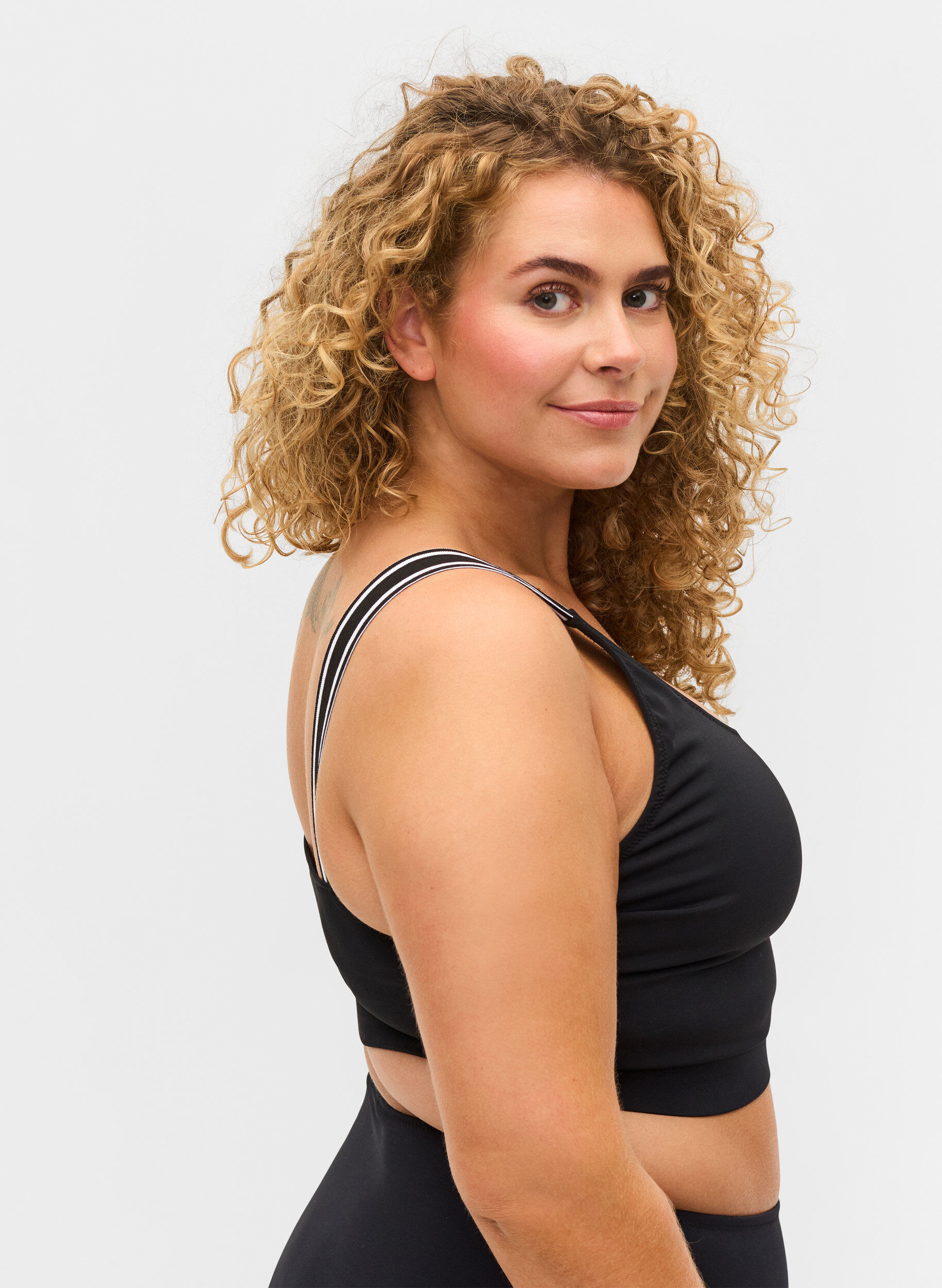 Zizzi Bikini top with striped shoulder straps, Black, Model image number 2