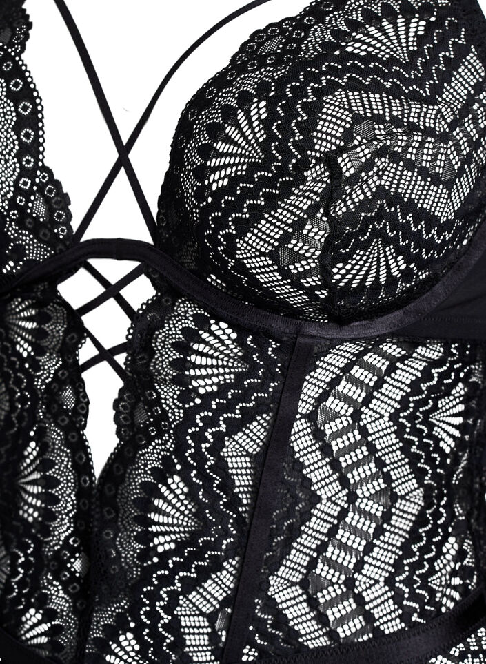 Koronkowe bodystocking z&nbsp;detalami z&nbsp;koronki, Czarne, Packshot image number 2