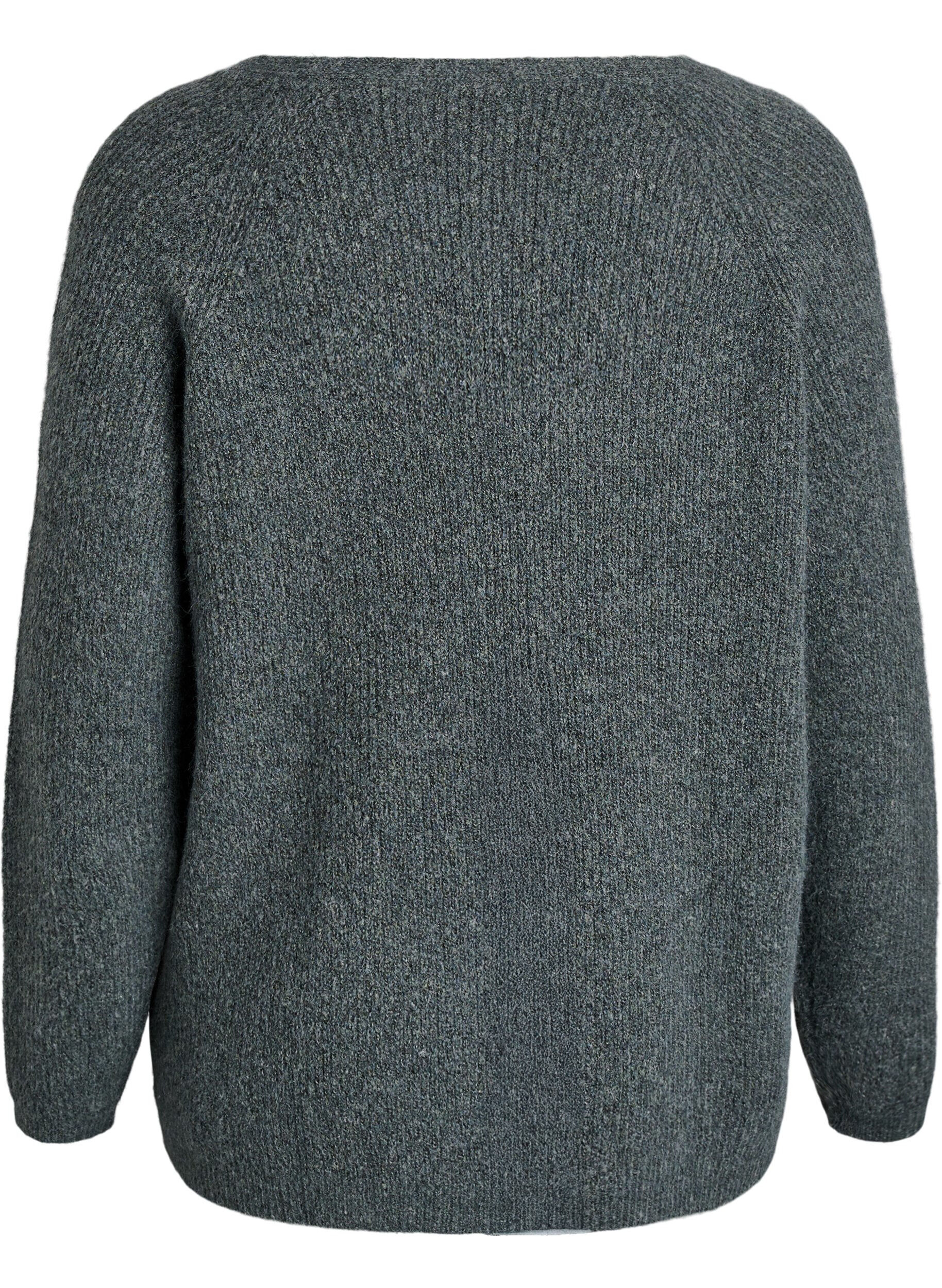 Zizzi Dzianinowa bluzka z dekoltem w szpic i raglanowymi rekawami, Zielony, Packshot image number 1