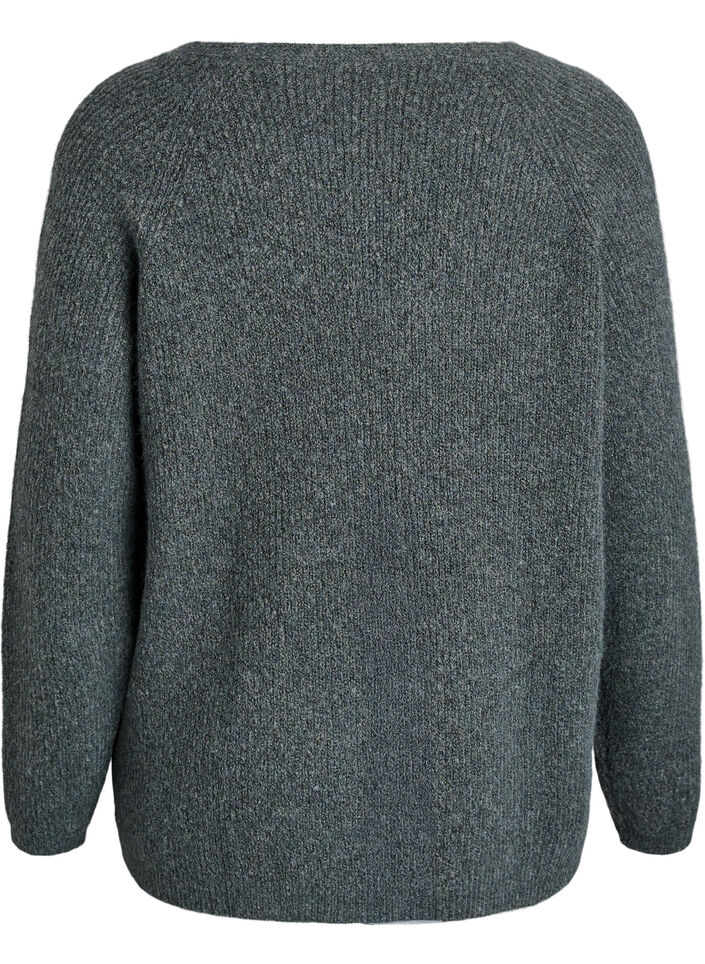 Bluzka dzianinowa z dekoltem w szpic i raglanowymi rekawami, Zielony, Packshot image number 1