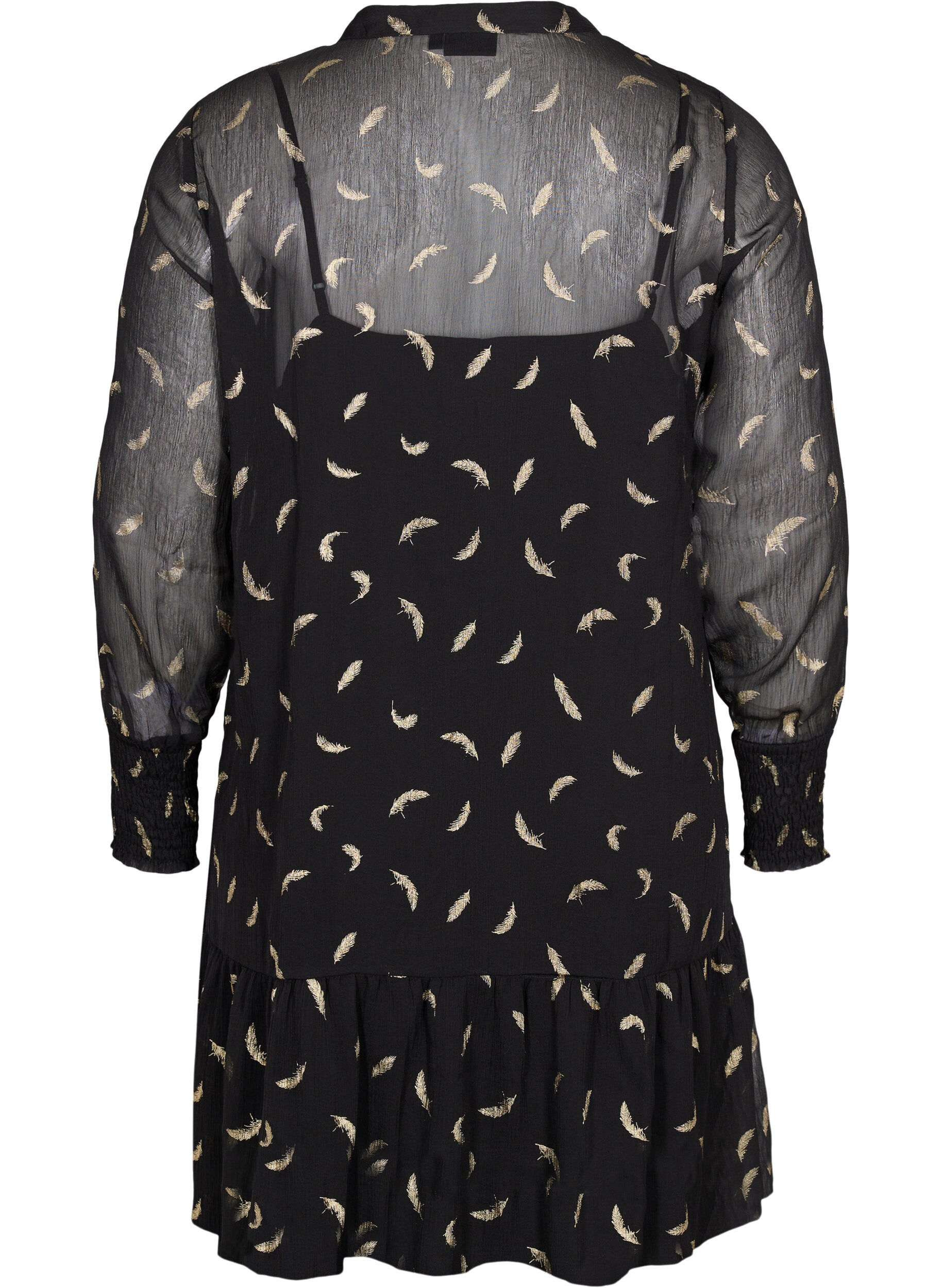 Zizzi Dress with a-shape and smock, Black, Packshot image number 1