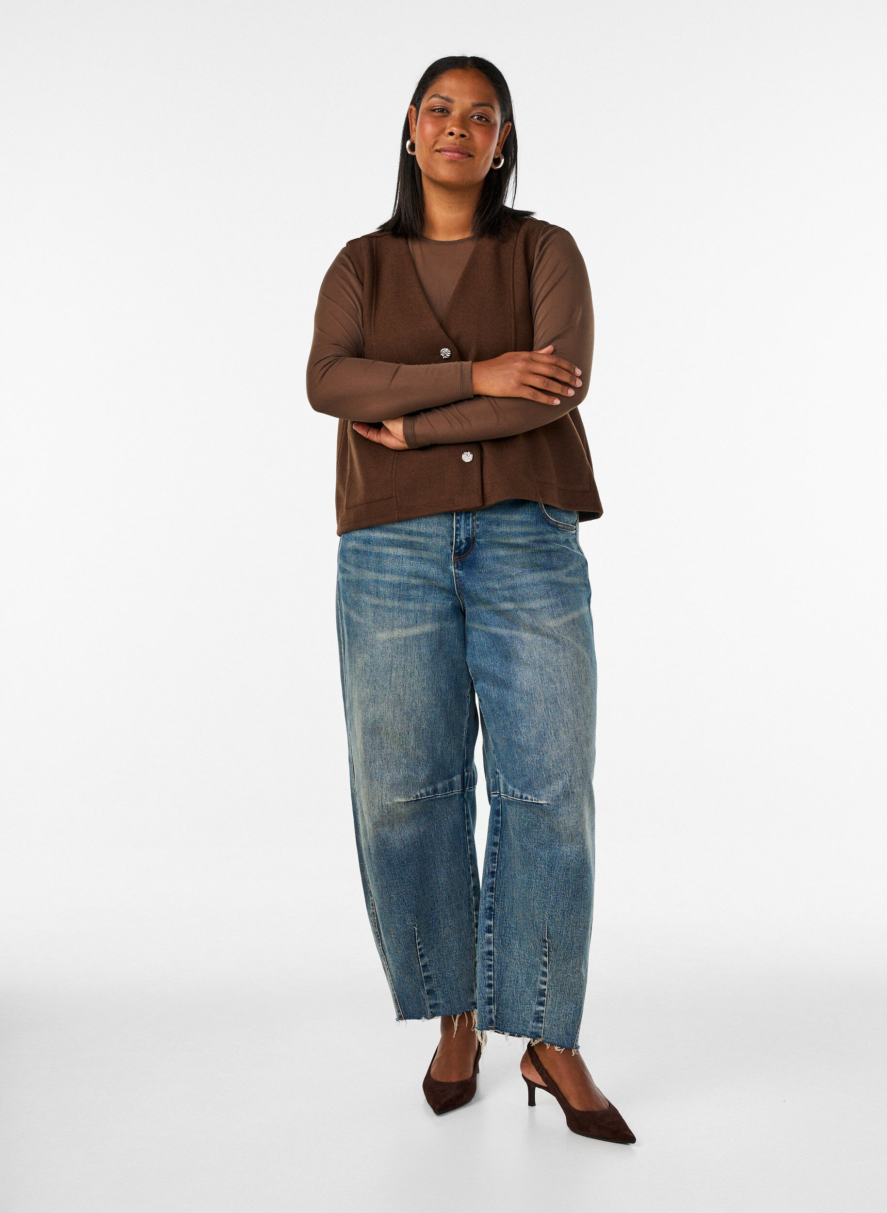 ZizziBluzka siatkowa z dlugim rekawem, Brązowy, Model image number 1