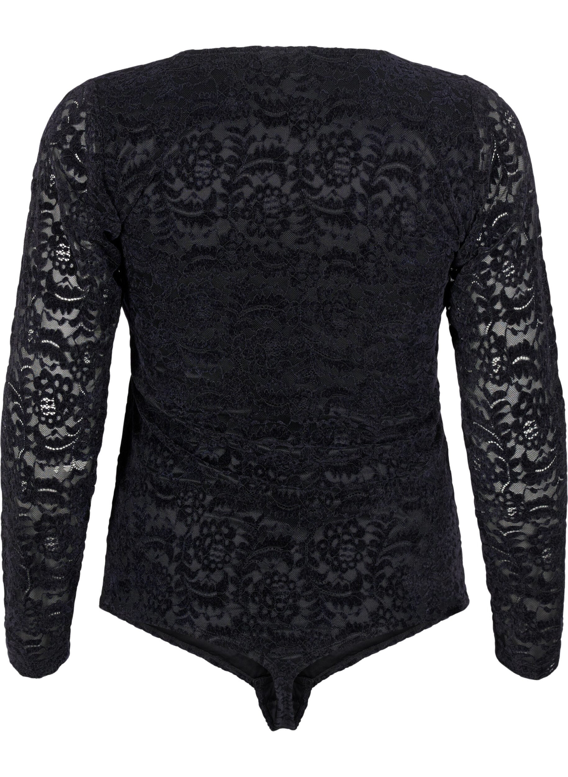 Zizzi Koronkowe bodystocking z dlugimi rekawami, Black, Packshot image number 1