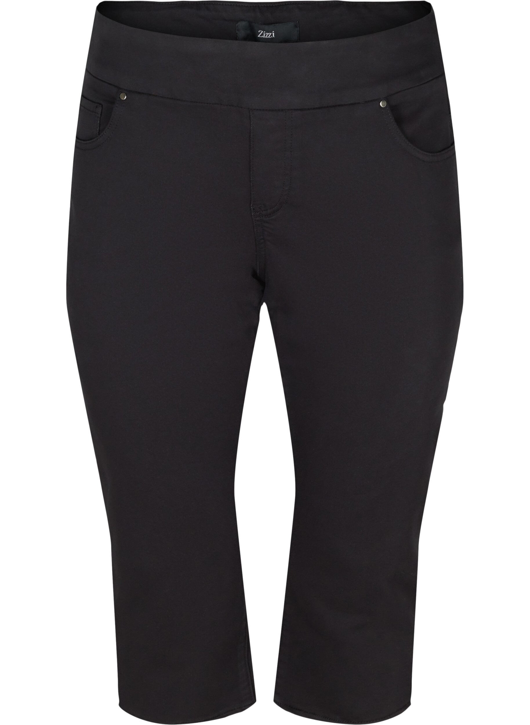 Zizzi Dopasowane spodnie capri z mieszanki bawelny, Black, Packshot image number 0