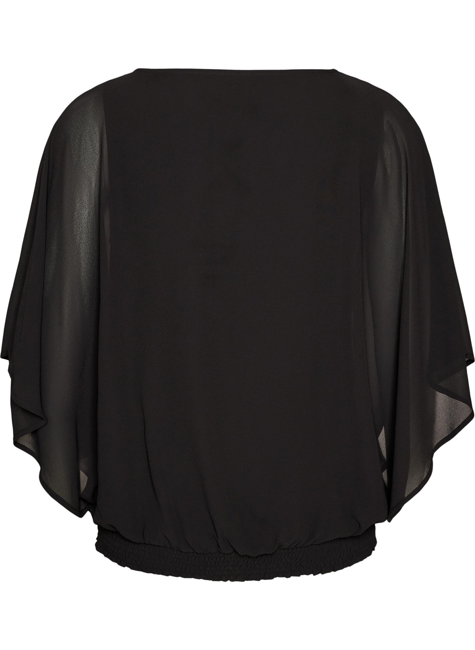 ZizziSzyfonowa bluzka z efektem balonu, Czarne, Packshot image number 1