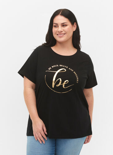 Koszulka z bawelny organicznej z nadrukiem, Black W. Be G. Foil, Model image number 0