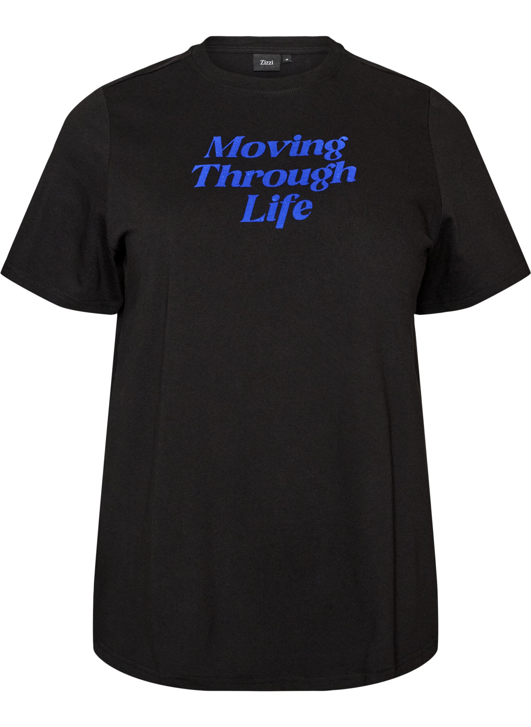 ZizziBawelniany T-shirt z napisem, Czarne, Packshot image number 0