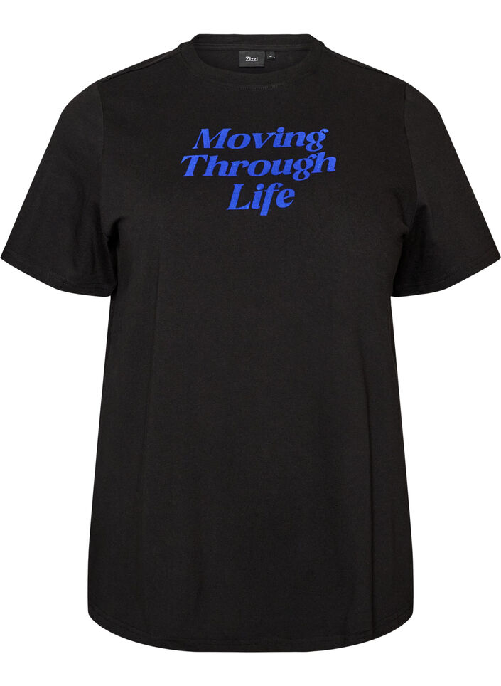 Bawelniany T-shirt z napisem, Czarne, Packshot image number 0