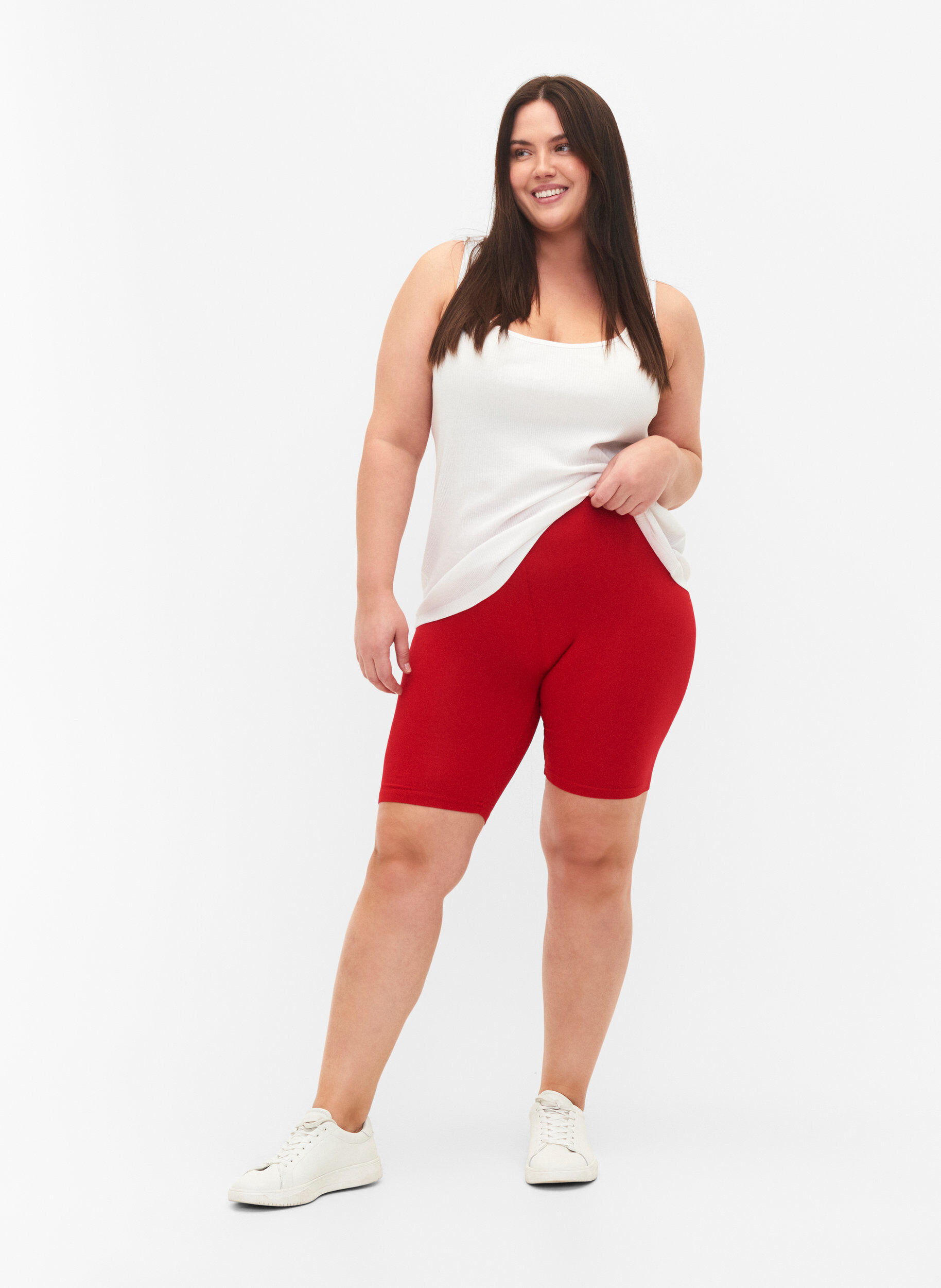 ZizziJednokolorowe szorty rowerowe typu basic, Czerwony, Model image number 1