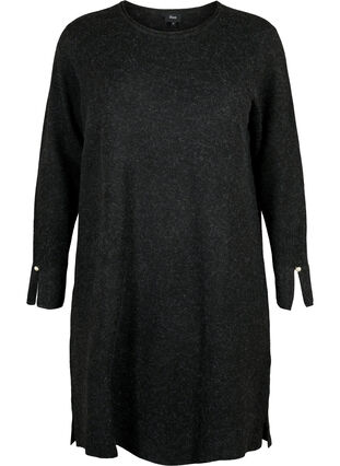 Dzianinowa sukienka z rozcieciem w rekawach, Dark Grey Melange, Packshot image number 0