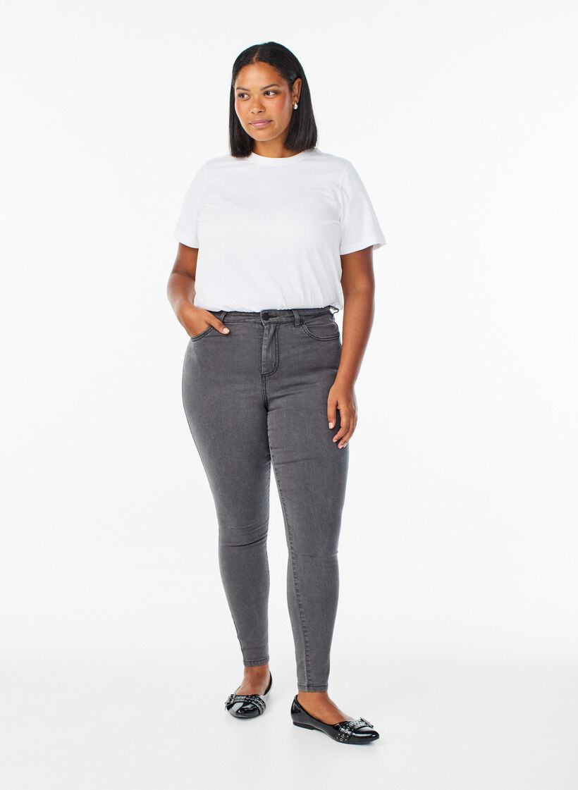 Jeansy super slim z wysokim stanem Amy, Szary, Model image number 0