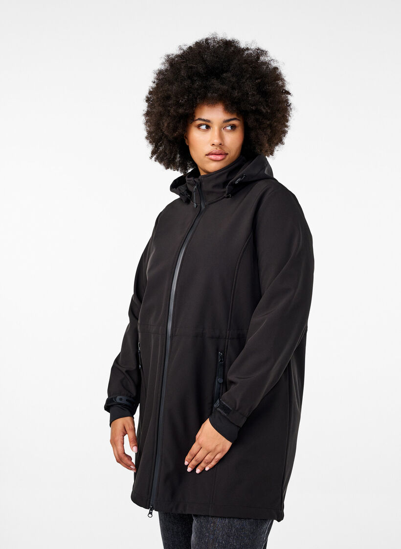 Kurtka softshell z odpinanym kapturem, Czarne, Model image number 0