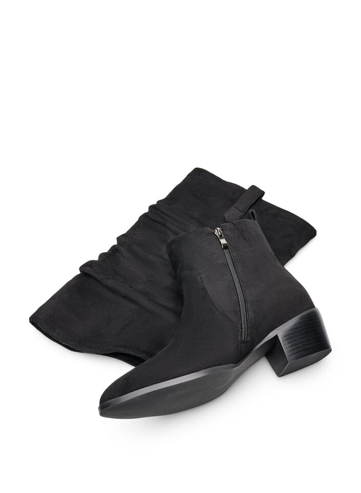 Dlugie buty w stylu zamszowym z odpinanym cholewem, Czarne, Packshot image number 2