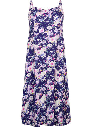 Marszczona wiskozowa sukienka w kwiaty, na ramiaczkach, Blue Flower, Packshot image number 0