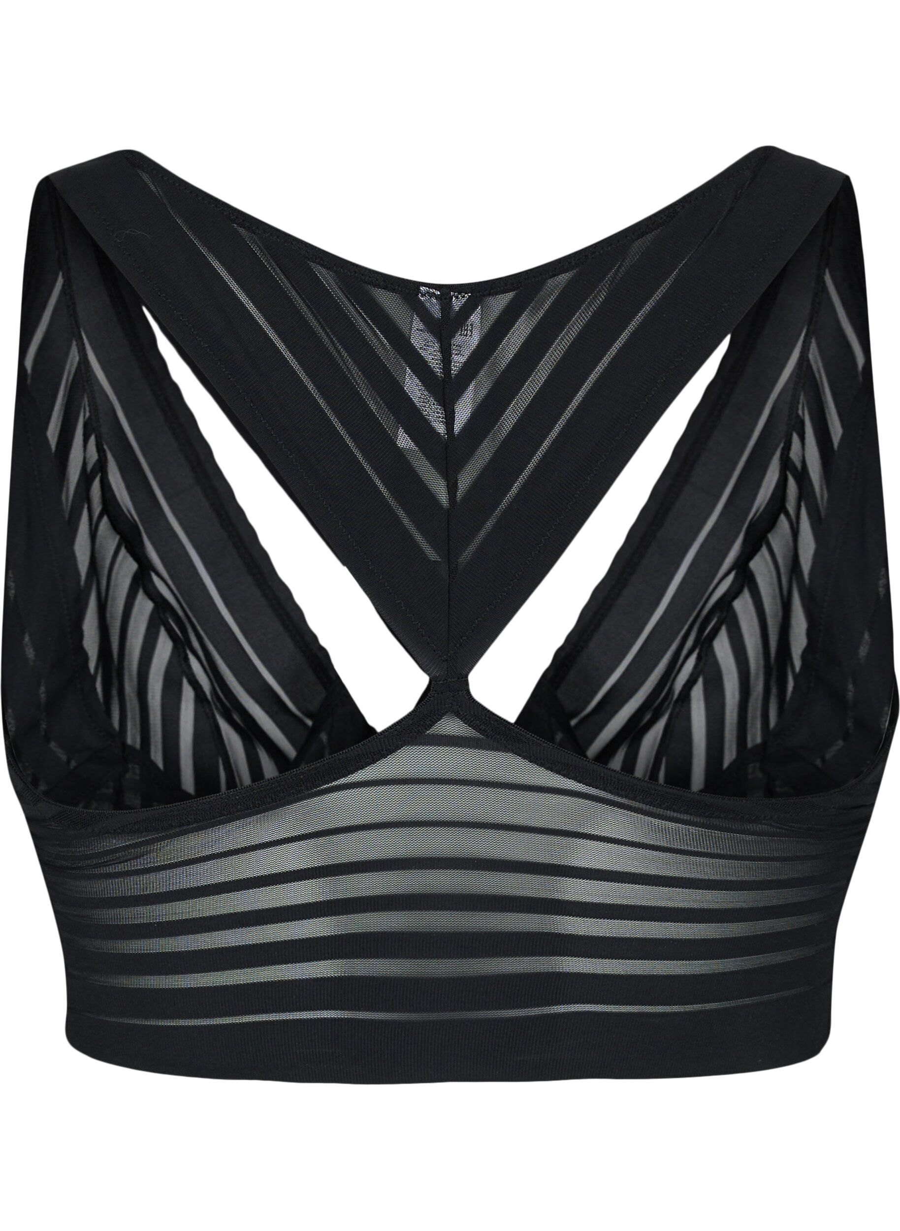Zizzi Striped mesh bra, Black, Packshot image number 1