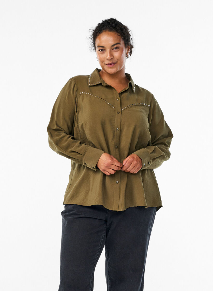 Koszula z cwiekami, Zielony, Model