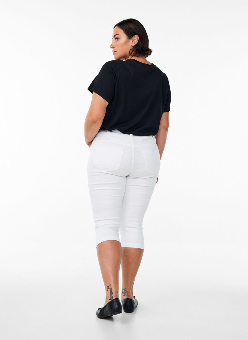 Amy capri jeans z wysokim stanem i bardzo dopasowanym krojem, Biały, Model image number 1