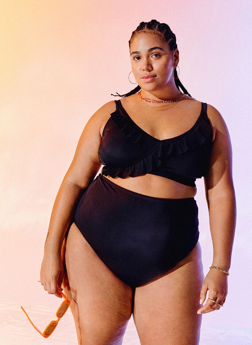 G&oacute;ra od bikini z falbankami i wyjmowanymi wkladkami, Czarne, Image image number 0
