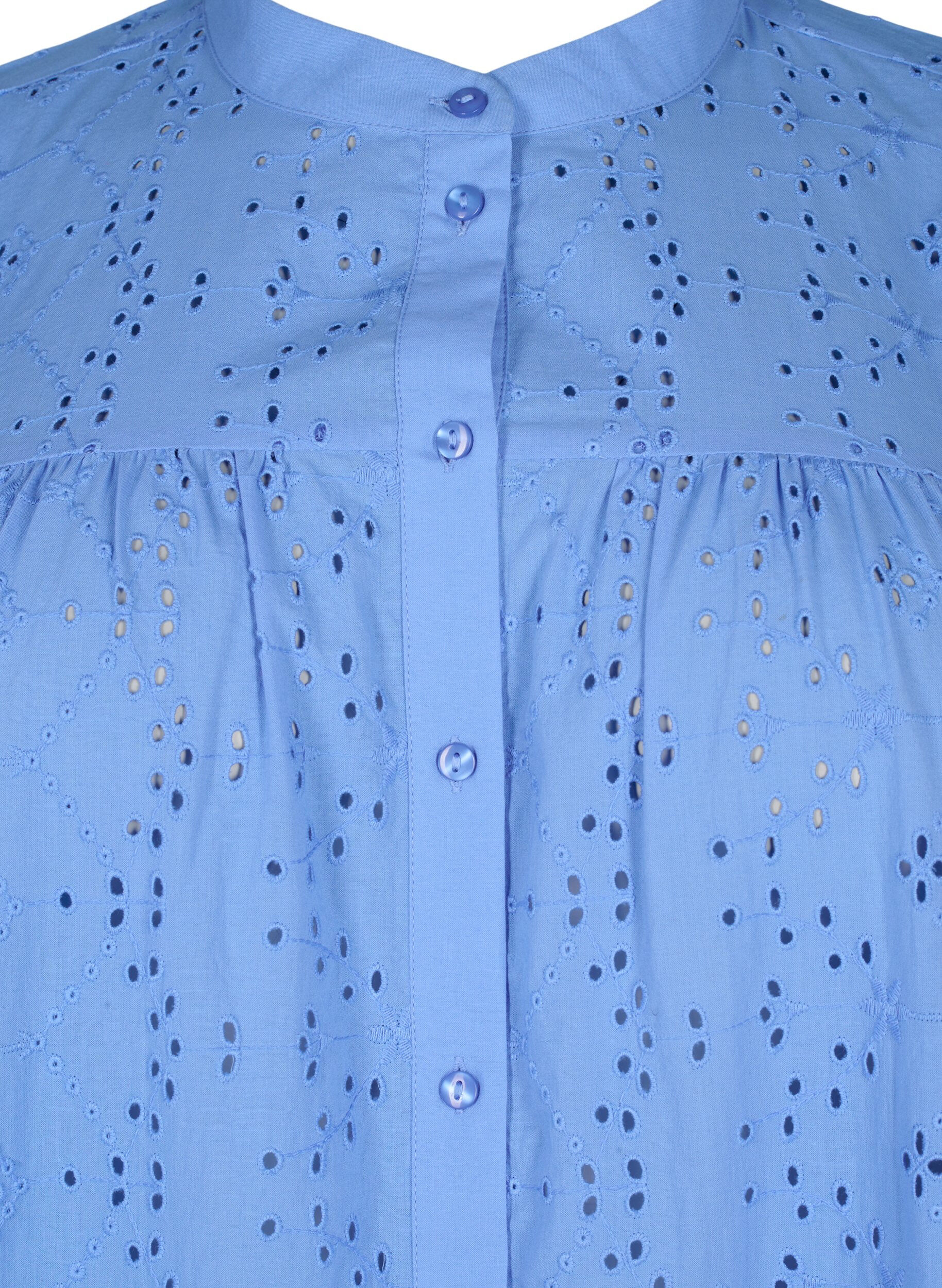 Zizzi Bawelniana sukienka koszulowa z haftem angielskim, Marina, Packshot image number 2