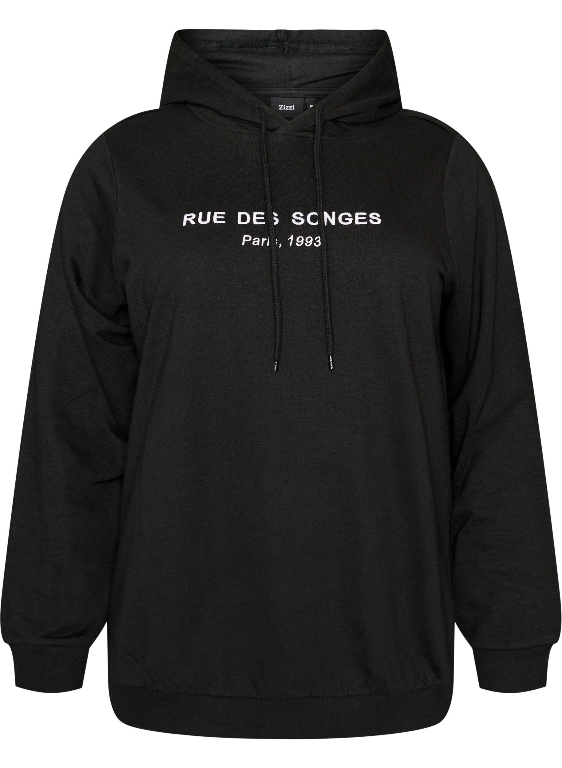 ZizziBluza z kapturem i nadrukiem, Czarne, Packshot image number 0