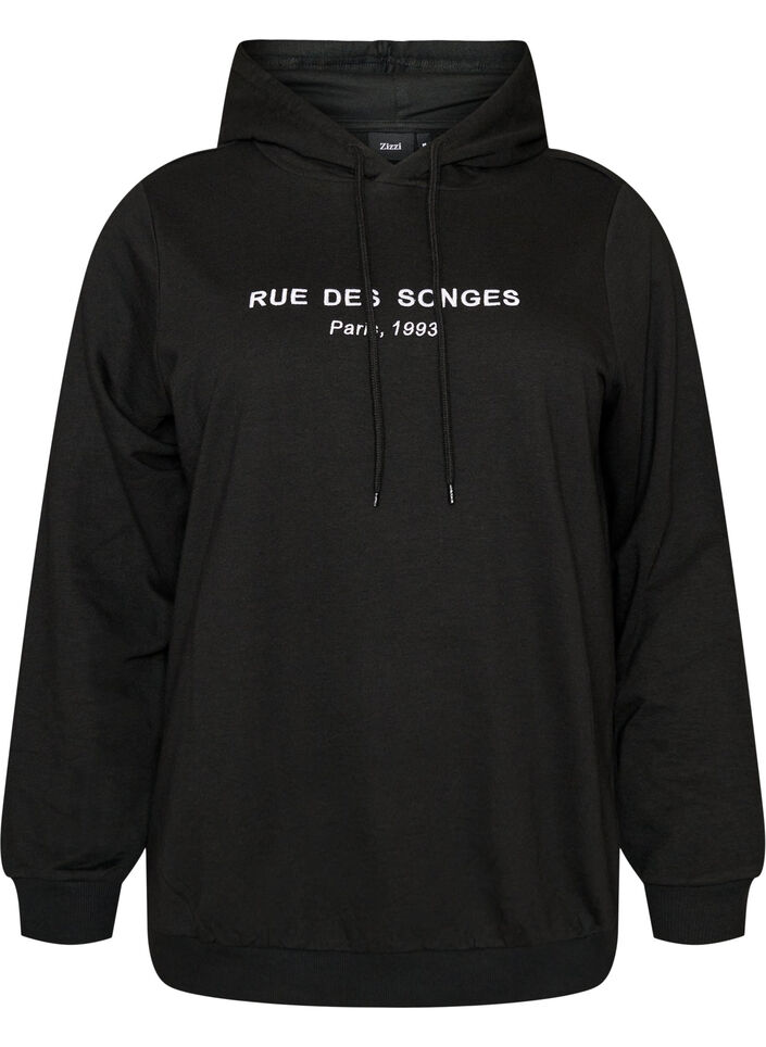 Bluza z kapturem i nadrukiem, Czarne, Packshot image number 0